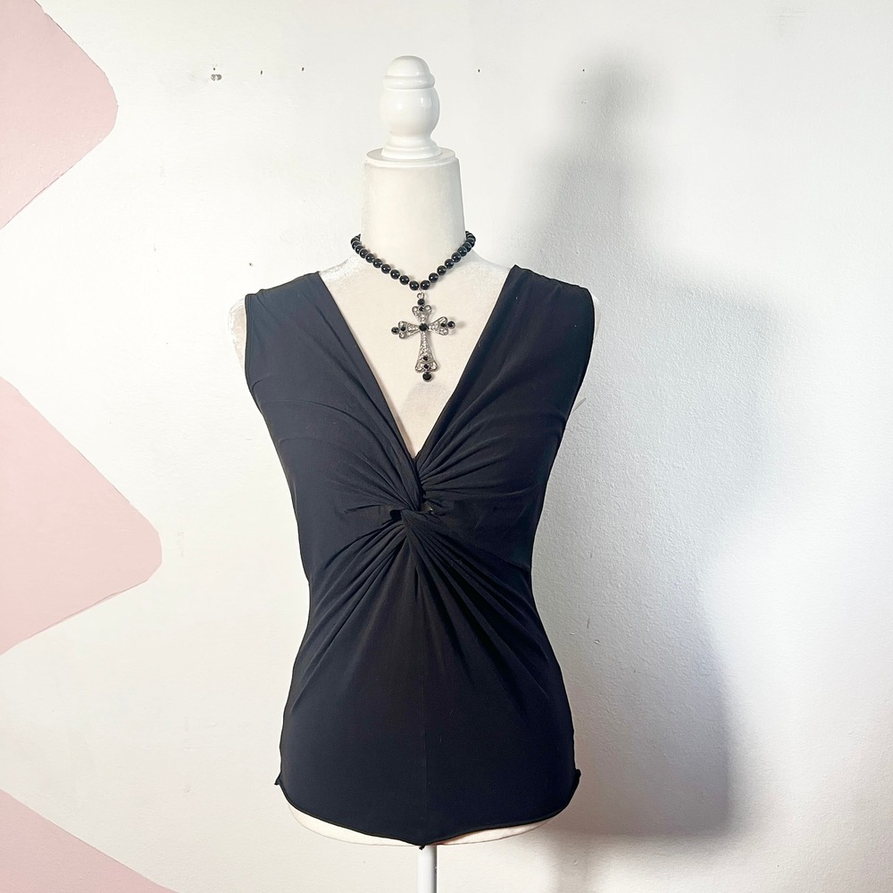 Velvet by Graham & Spencer Babydoll Top XS Black Twist Front Classic